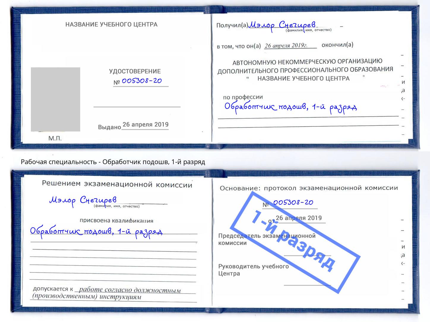 корочка 1-й разряд Обработчик подошв Гулькевичи