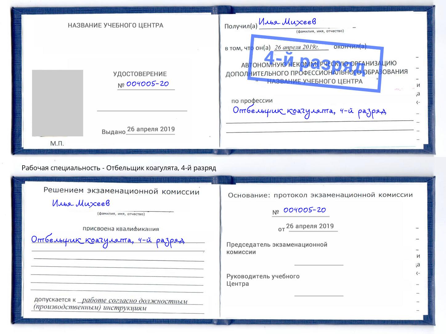 корочка 4-й разряд Отбельщик коагулята Гулькевичи
