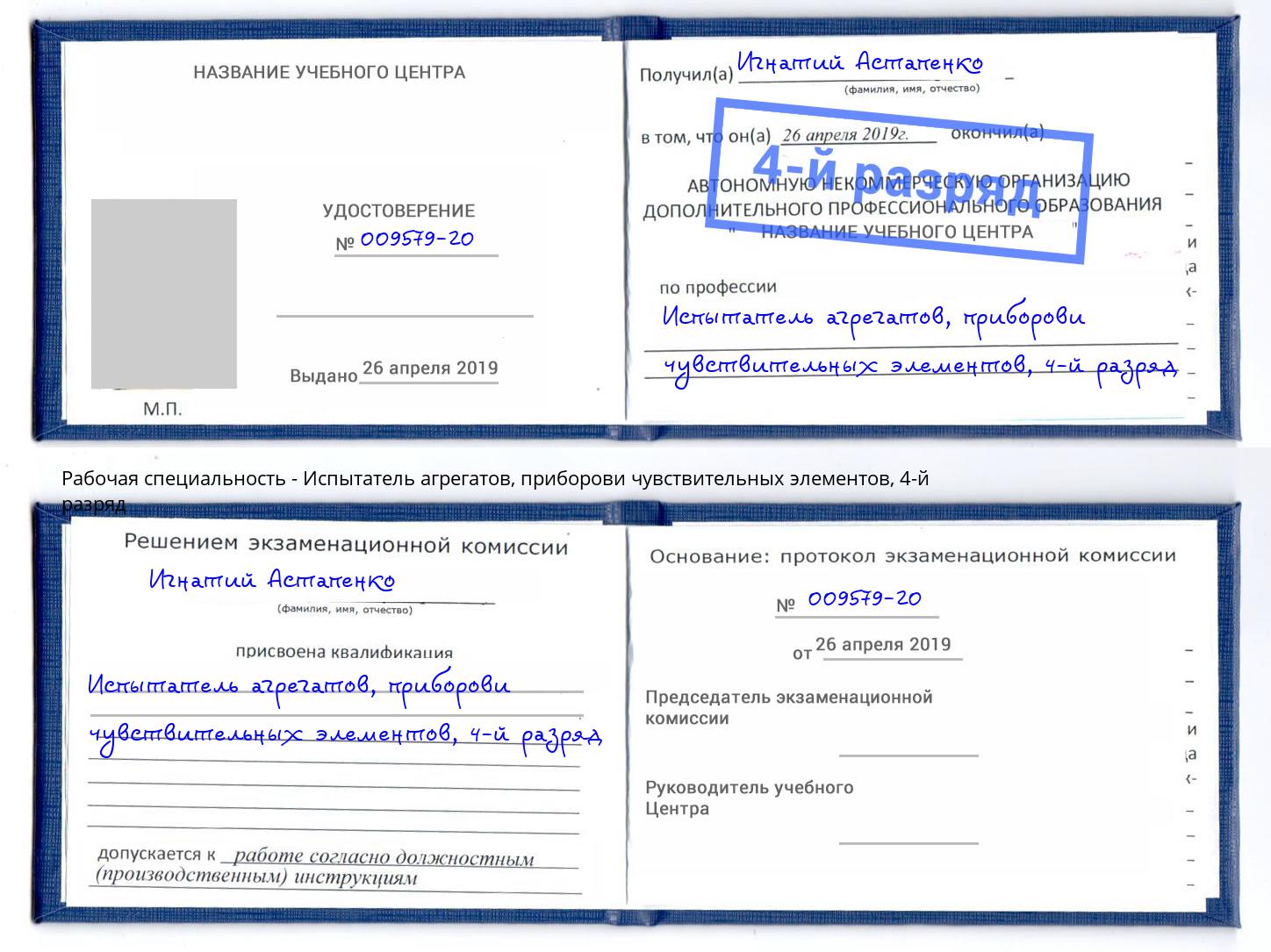 корочка 4-й разряд Испытатель агрегатов, приборови чувствительных элементов Гулькевичи