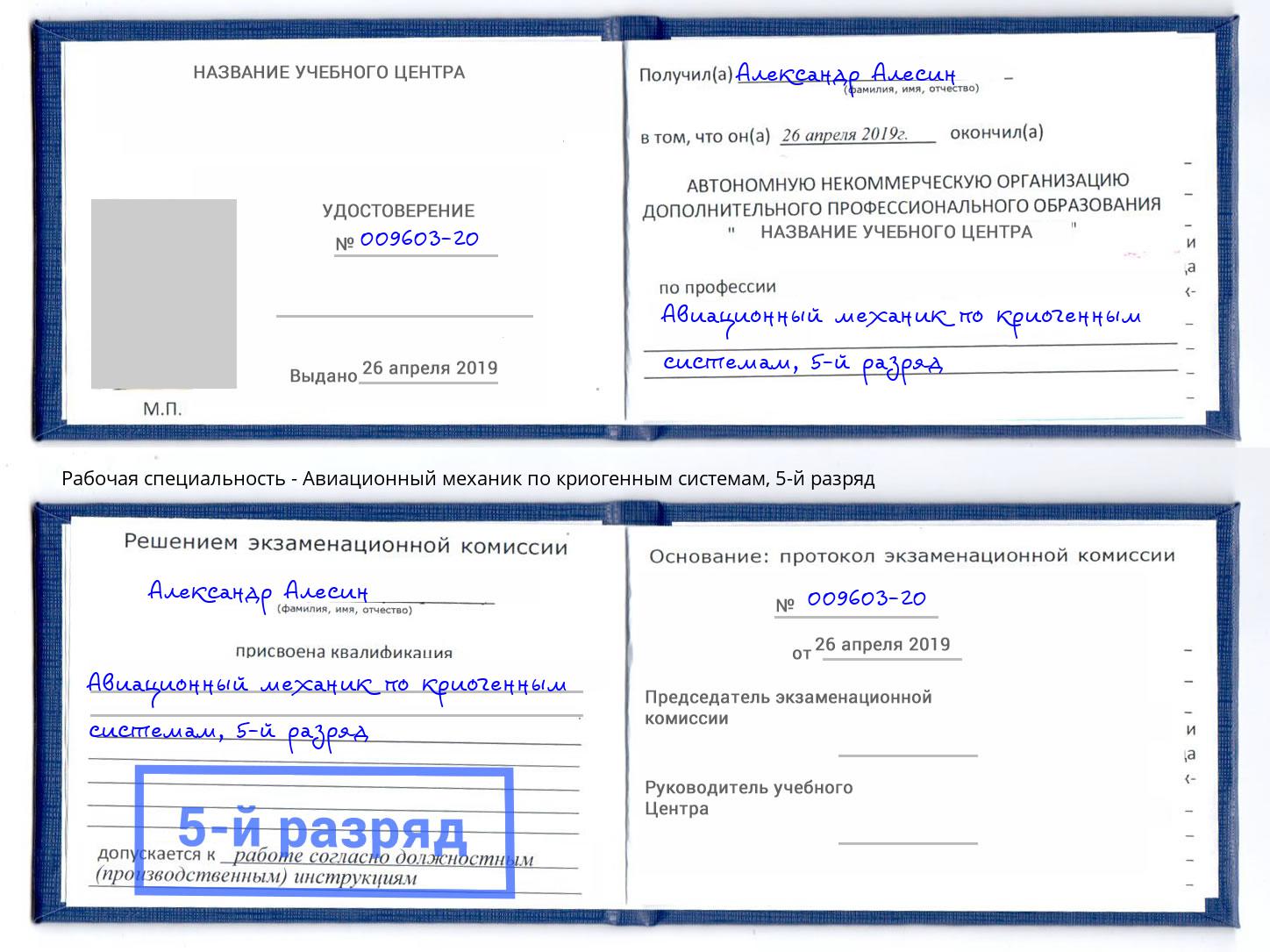 корочка 5-й разряд Авиационный механик по криогенным системам Гулькевичи