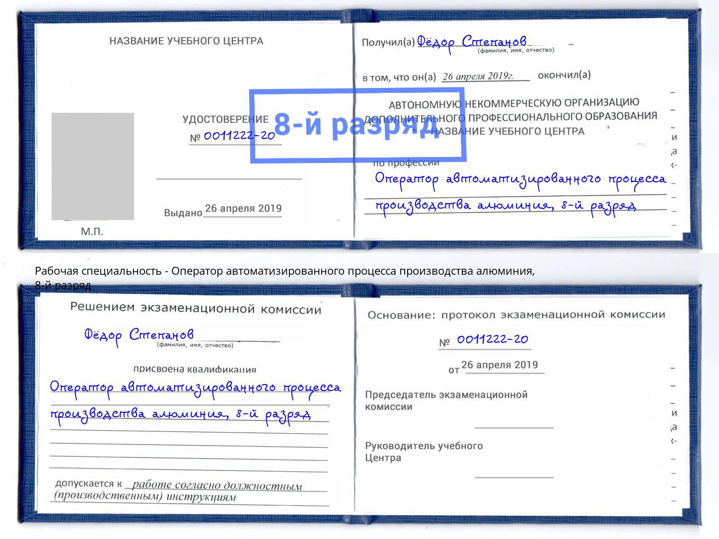 корочка 8-й разряд Оператор автоматизированного процесса производства алюминия Гулькевичи