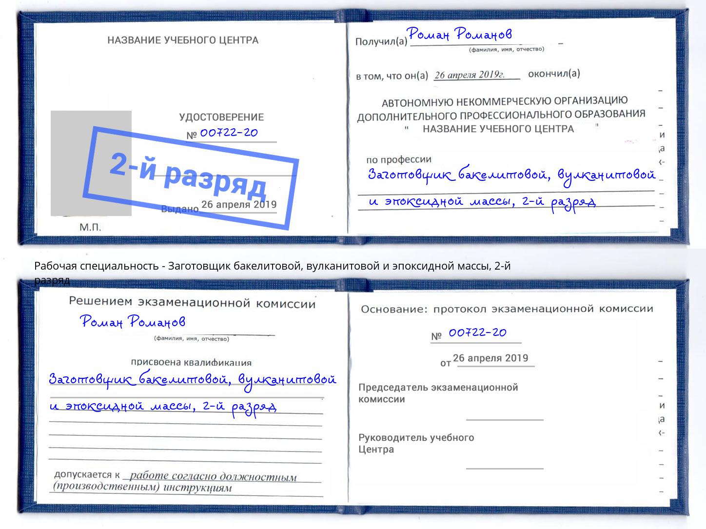 корочка 2-й разряд Заготовщик бакелитовой, вулканитовой и эпоксидной массы Гулькевичи