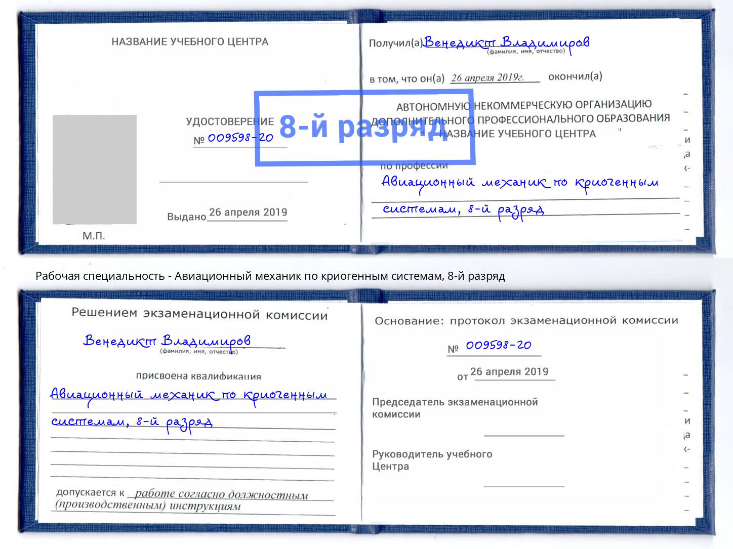 корочка 8-й разряд Авиационный механик по криогенным системам Гулькевичи