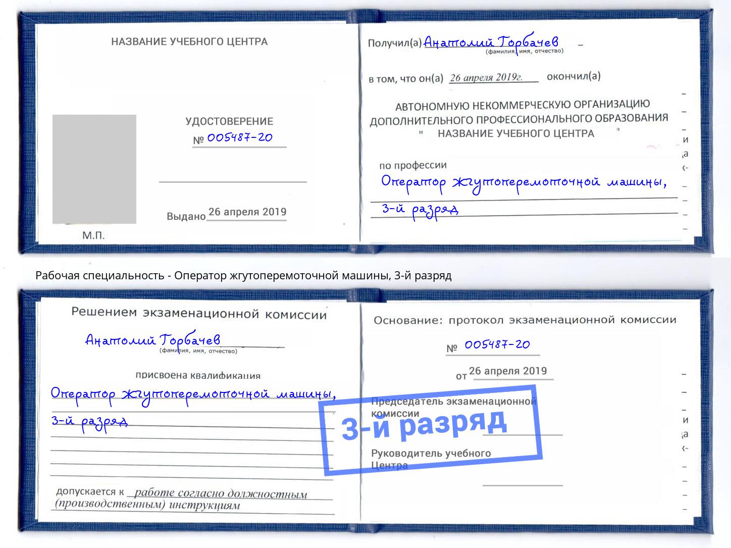 корочка 3-й разряд Оператор жгутоперемоточной машины Гулькевичи
