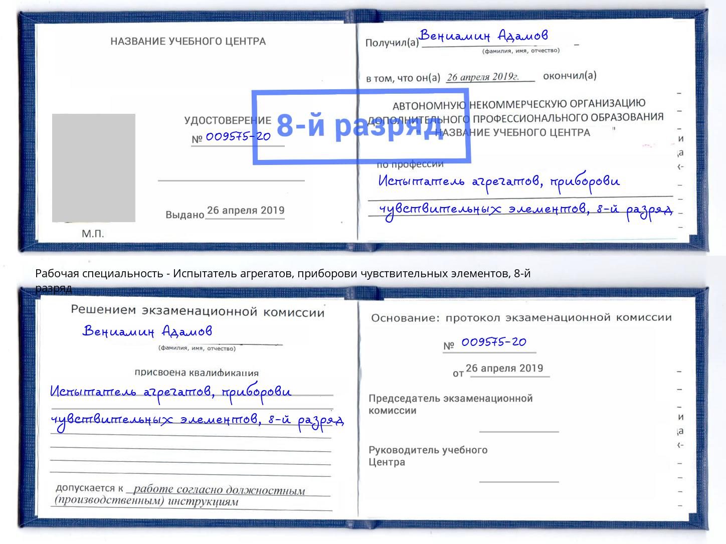 корочка 8-й разряд Испытатель агрегатов, приборови чувствительных элементов Гулькевичи